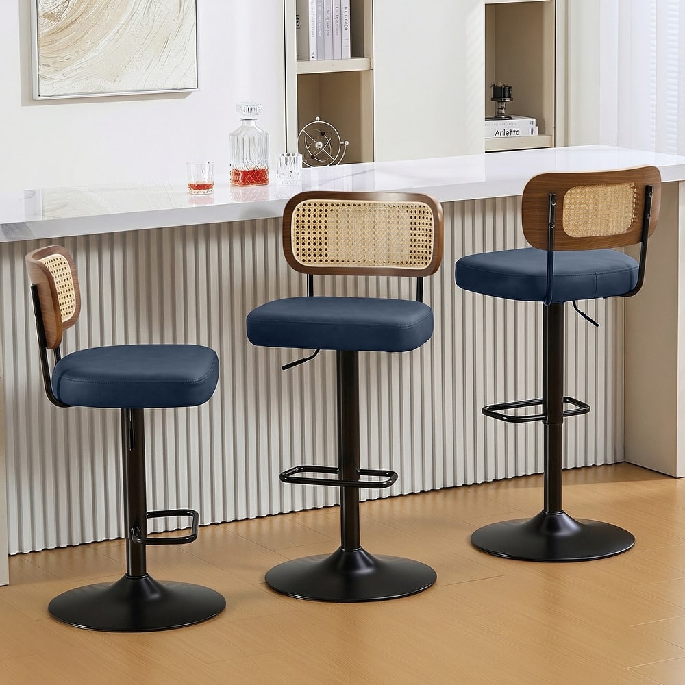 Adjustable Height Swivel Bar Stools with Back and Footrest - 17.7"W x 15.75"D x 35"-42.9"H