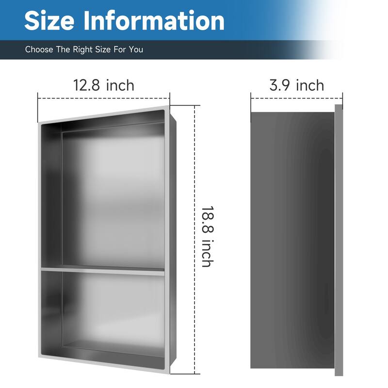 WIZ 12.8-inch W x 18.8-inch H x 4-inch D Stainless Steel Shower Niche