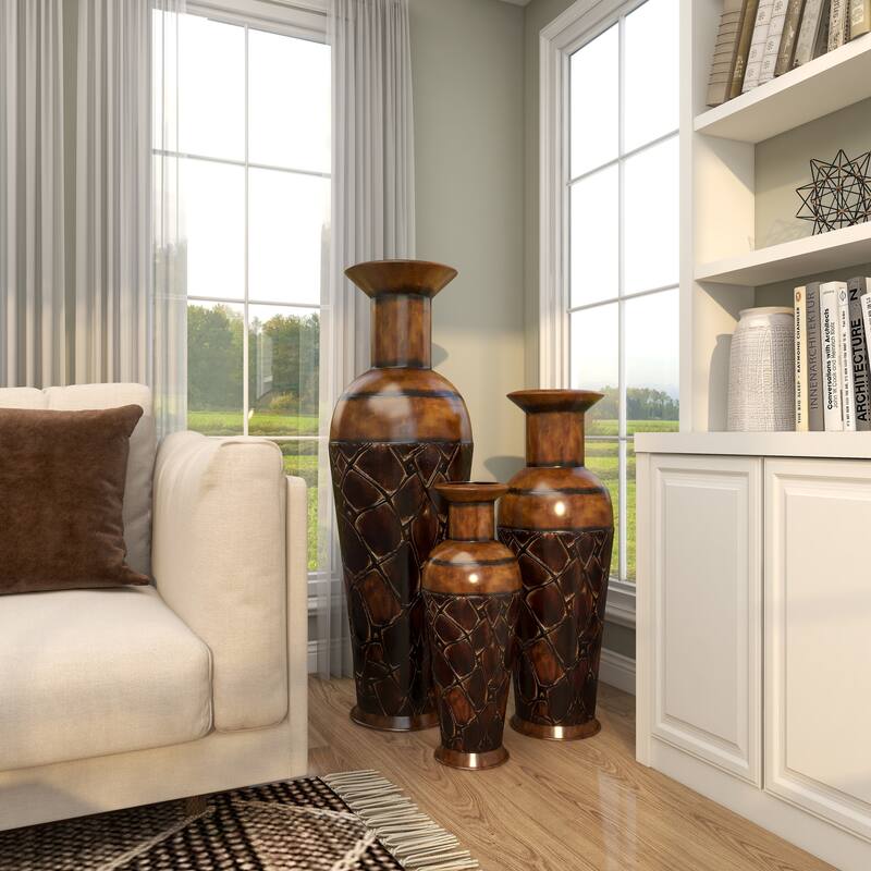 Hammered Iron Metal Rustic Traditional Floor Vase Set (3)