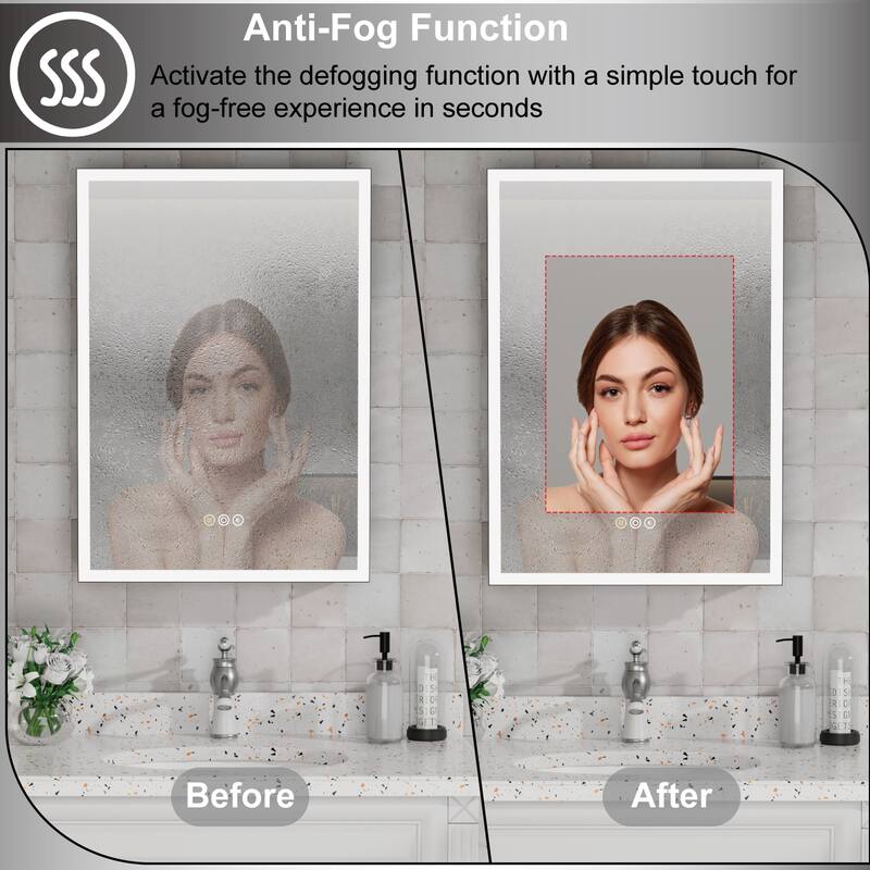 Kylo Aluminum LED Medicine Cabinet with Mirror, Dimmable, Anti-Fog, Recessed/Wall Mount