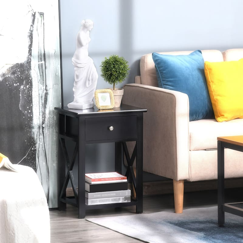 Farmhouse Side Table with Drawer and Open Shelf