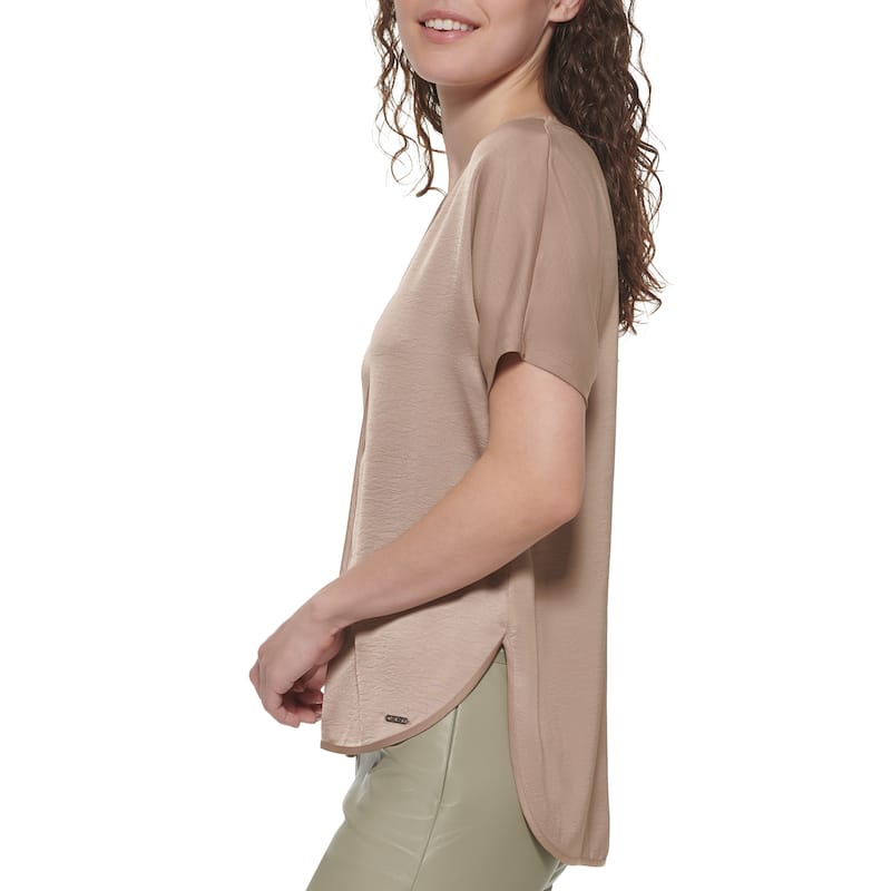 DKNY Woven V-Neck Short Sleeve Blouse