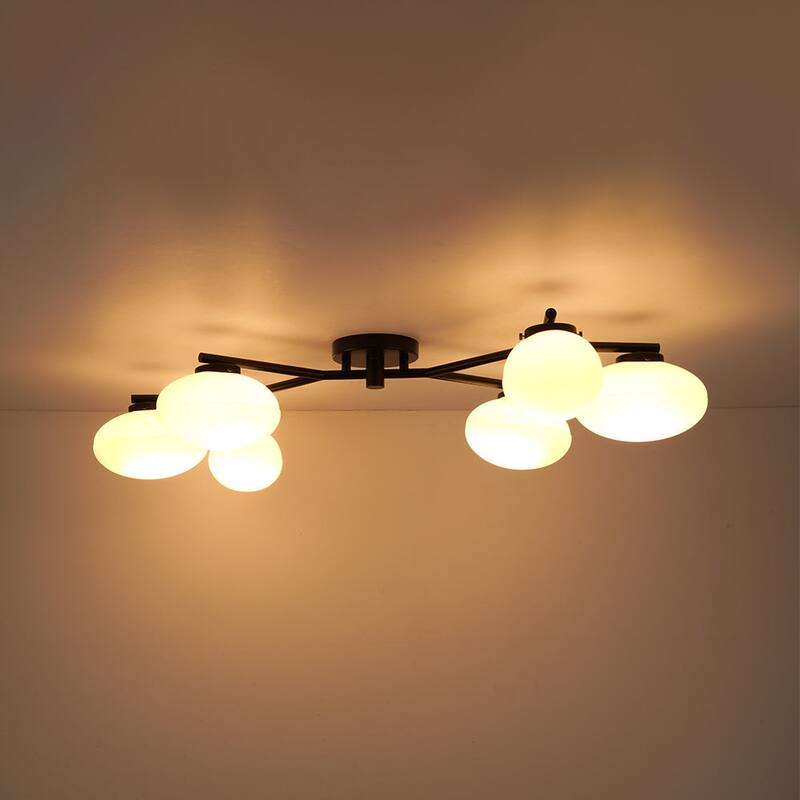 Modern 6-Light Opal Glass Globe Branch Sputnik Ceiling Light