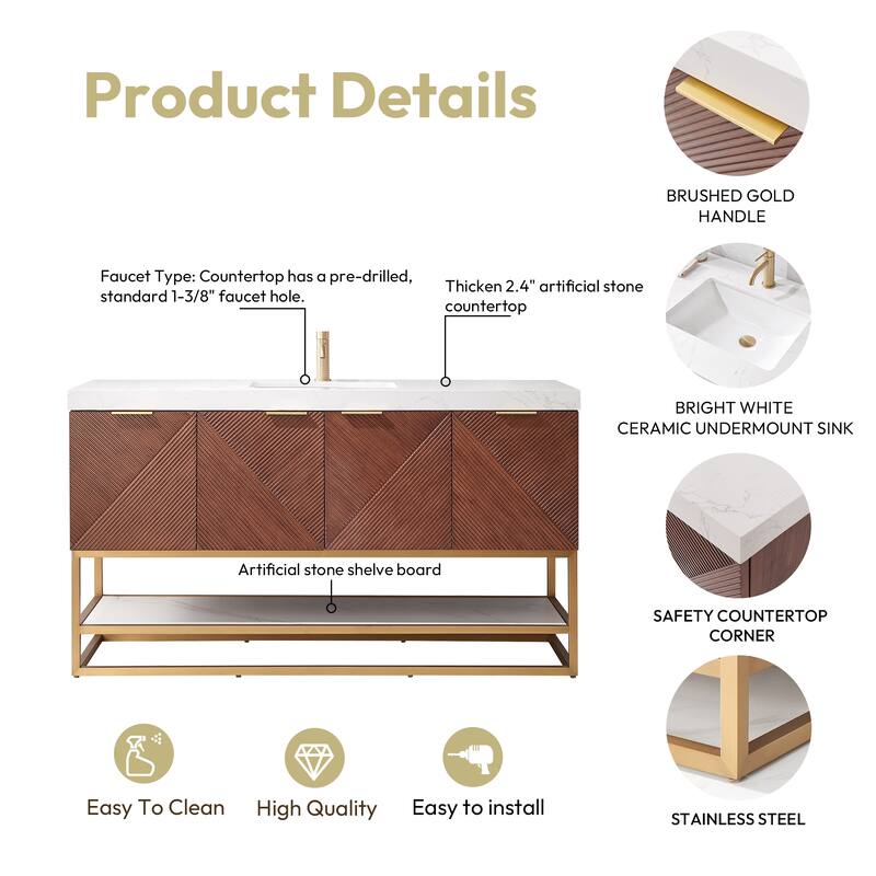 Mahon Single Bath Vanity with Composite Stone Top without Mirror