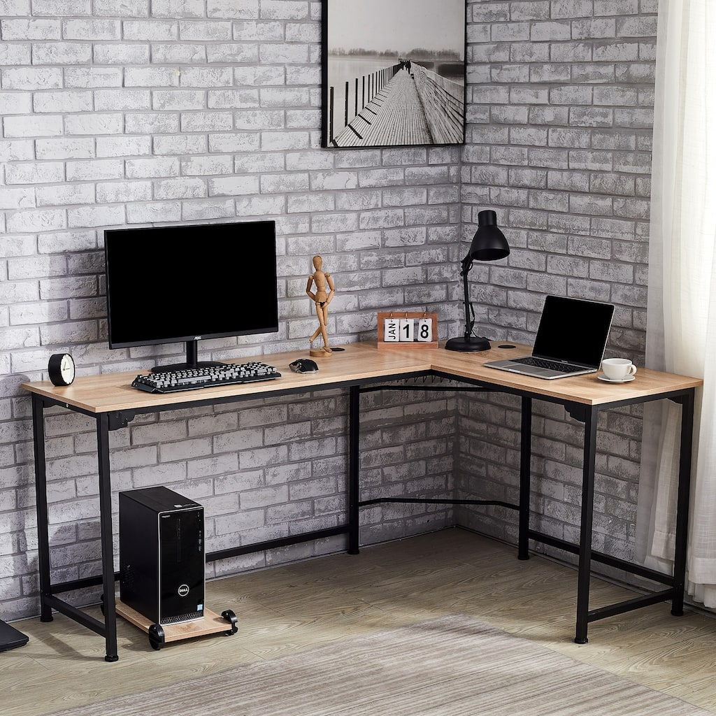 CO-Z L-shape Computer Desk with Tower Shelf and Cable Management