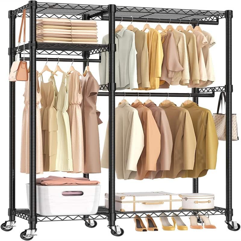 Garment Rack 3 Tiers Adjustable Metal - 15.7"D x 47"W x 76"H - Black