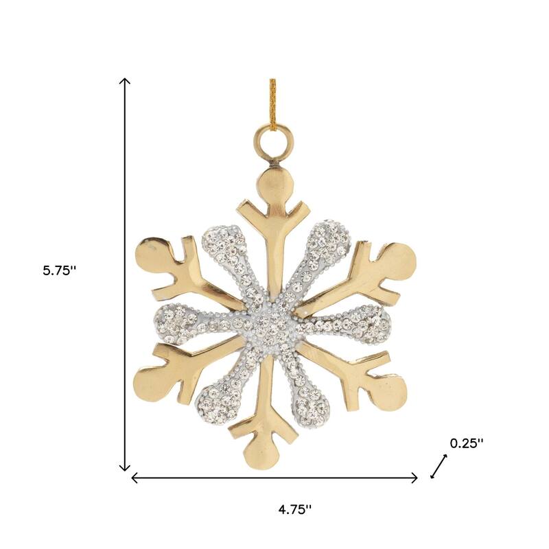 HomeRoots Set of Two Gold And Silver Metal Snowflake Shaped Ornaments