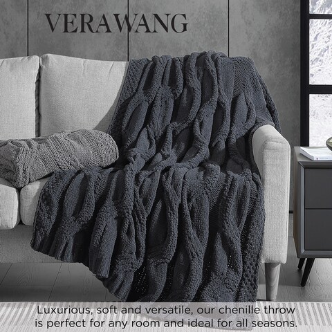 Vera Wang Large Cable Knit Oversized Throw Blanket