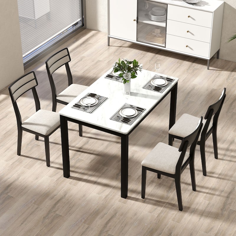 Set of 4 Upholstered Dining Chairs with Padded Seat and Rubber Wood Legs for Kitchen and Dining Room
