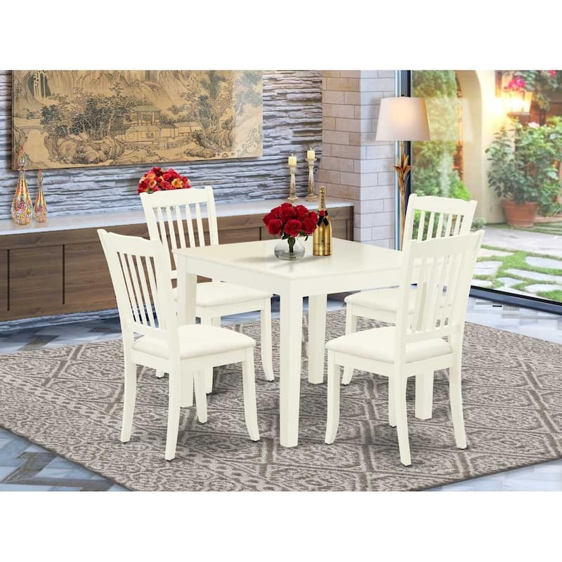 HomeStock 5-Pc Linen White Finish Solid Wood Top - Square Dining Room Set - Seats 4