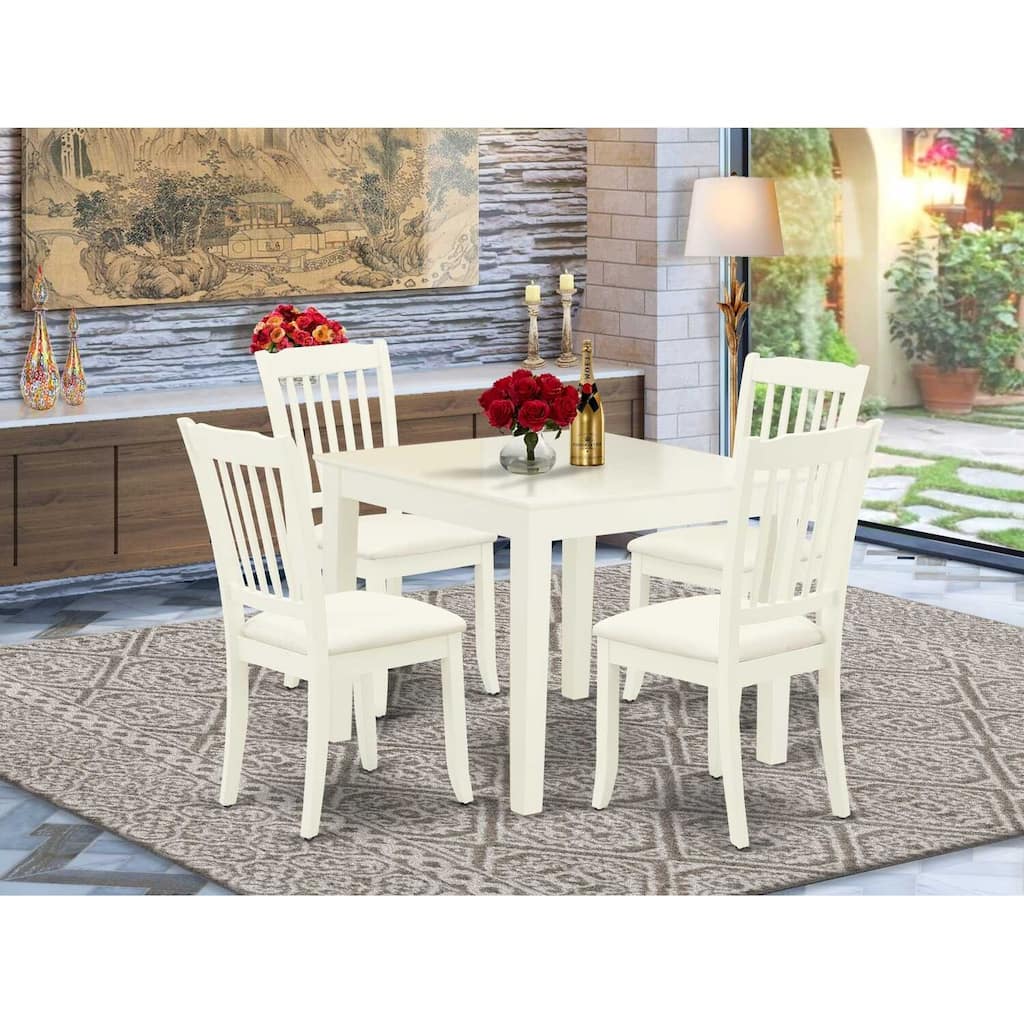 HomeStock 5-Pc Linen White Finish Solid Wood Top - Square Dining Room Set - Seats 4