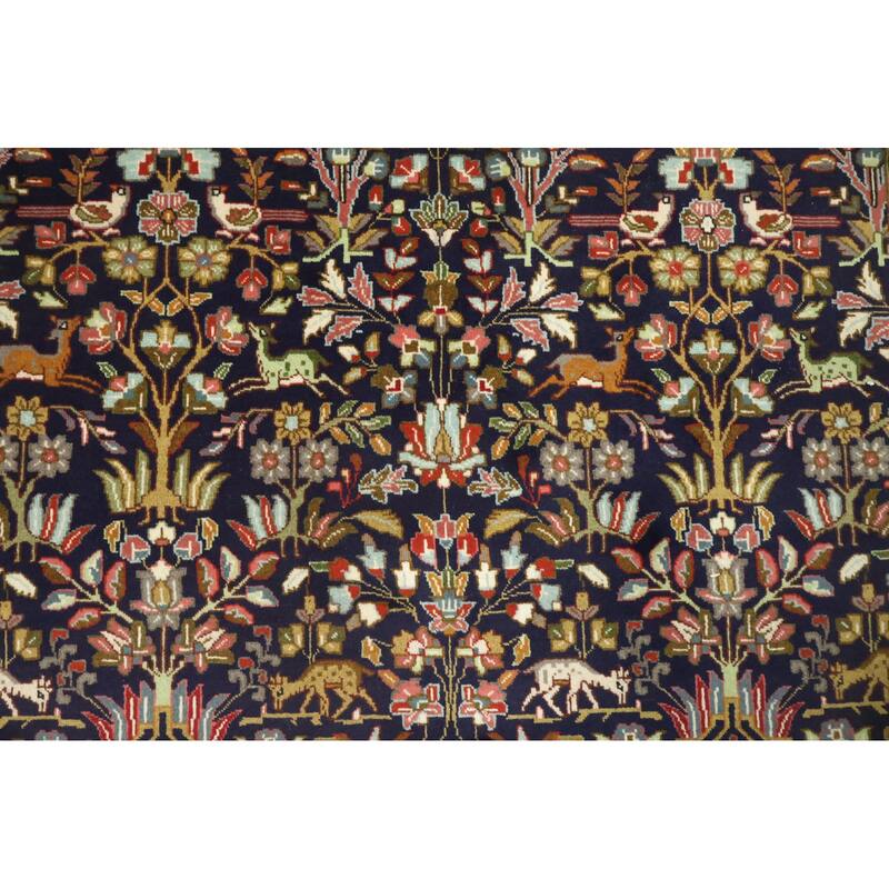 Hand Knotted Oriental 100% Wool Carpet Traditional Animal Pictorial Navy Blue & Blues Tabriz Area Rug - 7' 9'' X 6' 7''