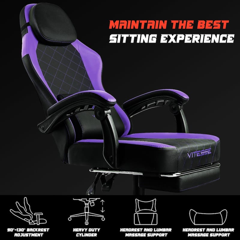 BOSSIN Ergonomic Gaming Chair – 400 lbs Support, PC/Racing Office Chair with Adjustable Swivel, Lumbar Vibration & Headrest