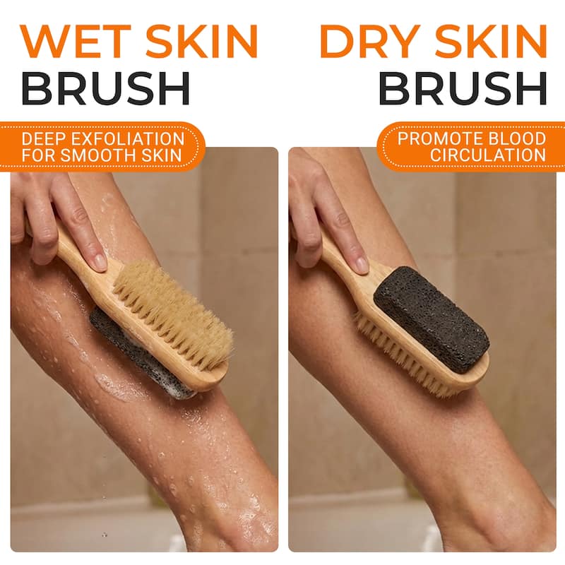 Cheer Collection Set of 4 Shower Body Brushes with Natural Bristles Multiple Sizes for Wet or Dry Use