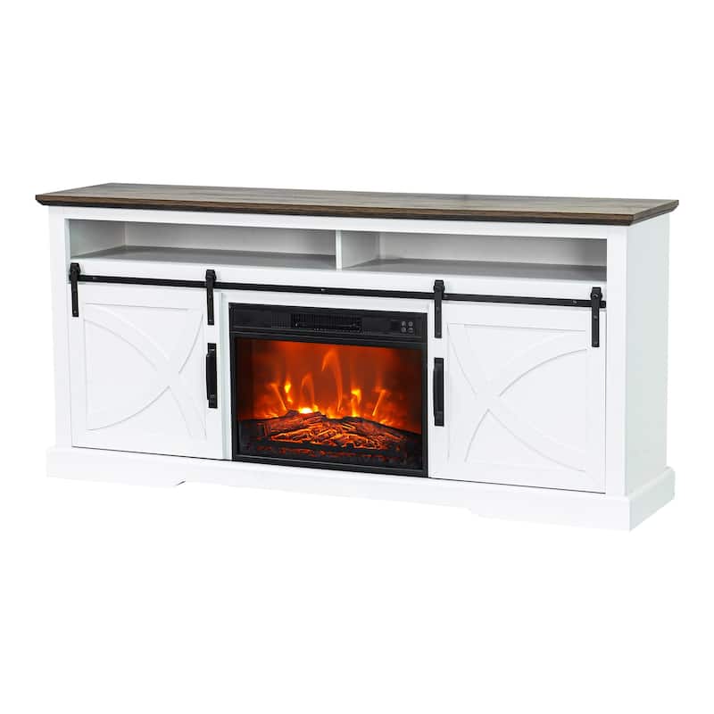 68" Farmhouse White Electric Fireplace TV Stands Console for 78-inch TV with Remote