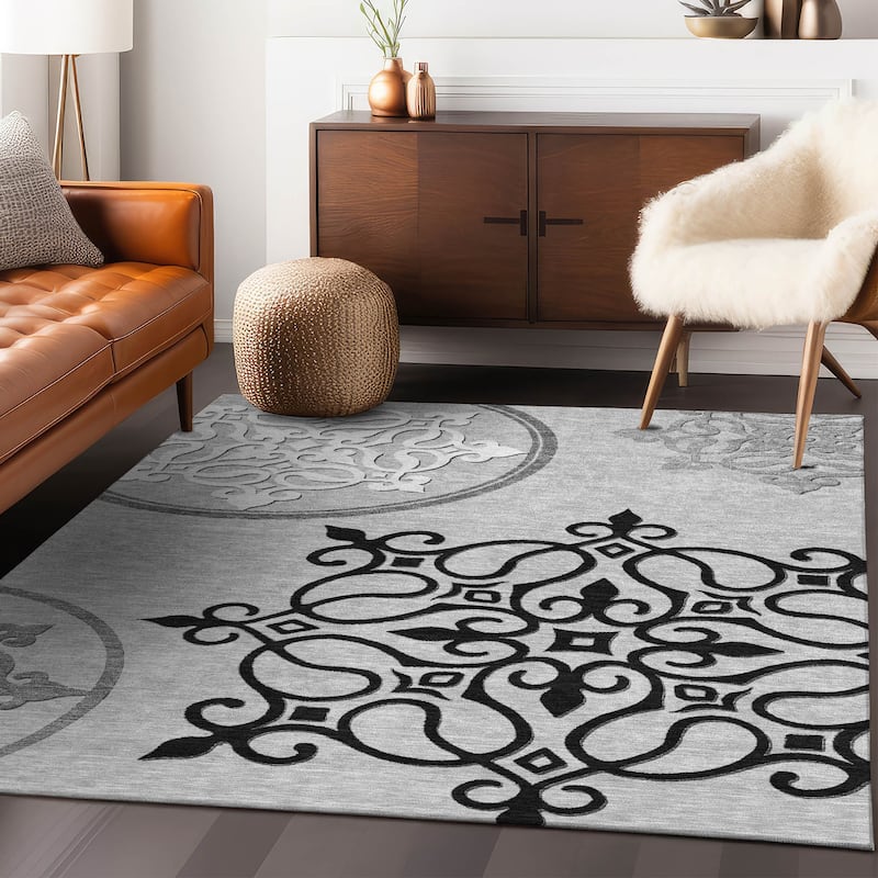 Machine Washable Indoor/ Outdoor Chantille Bold Medallion Rug