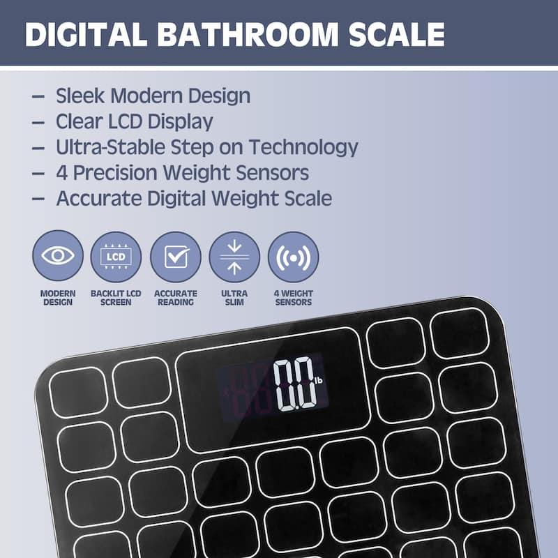 Prominence Home Digital Bathroom Scale for Body Weight, Auto Step-On Design, Ultra Thin