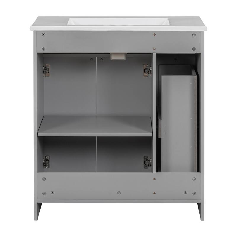 Modern 30-Inch Bathroom Vanity Cabinet with Easy-to-Clean Resin Integrated Sink in Blue