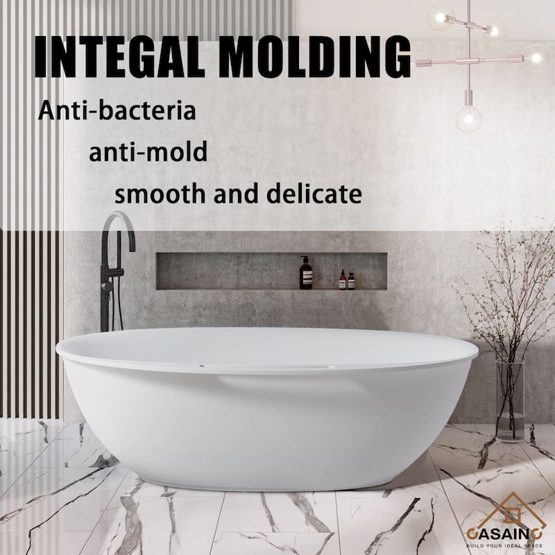 63" / 67" Solid Surface Freestanding Bathtub in Matte White/Black