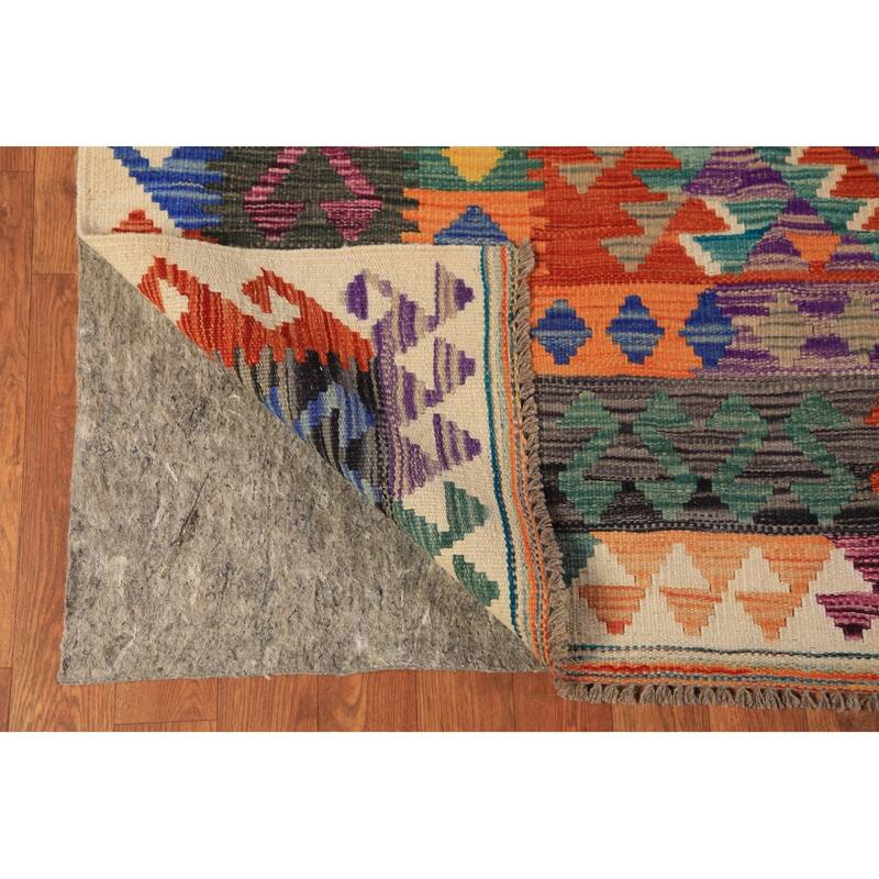 Geometric Kilim Reversible Area Rug Flatweave Multi-Color Wool Carpet - 8'2"x 11'4"
