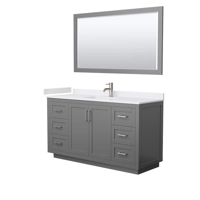 Miranda Bathroom Vanity Set, Cultured Marble Top, 58-Inch Mirror - 60-Inch Single - Dark Gray, Nickel Trim, White Cultured Marble Top