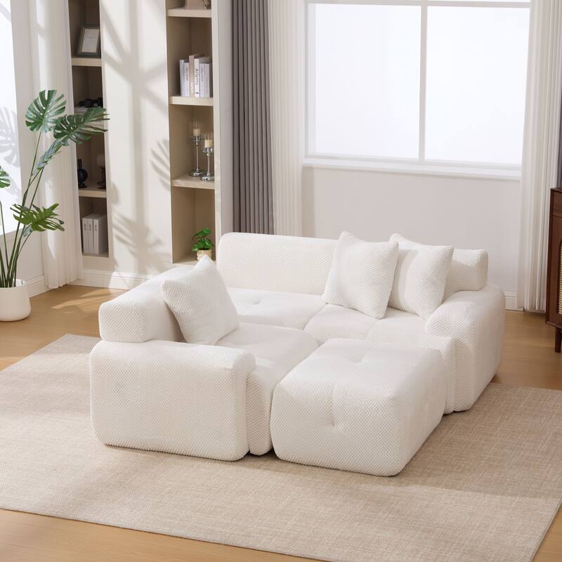 104"W Modern Upholstered Sectional Sofa with 3 Pillows and Ottoman