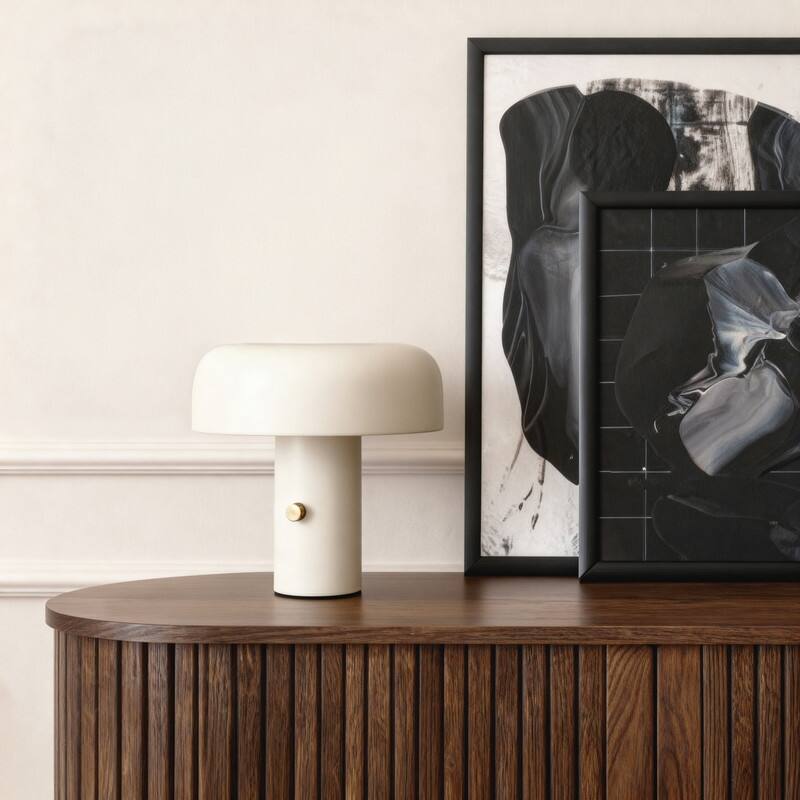 Anita LED 12.2 in Off-White Cream Modern Contemporary Round Dome Dimmable Bedside Nightstand Desk Lamp