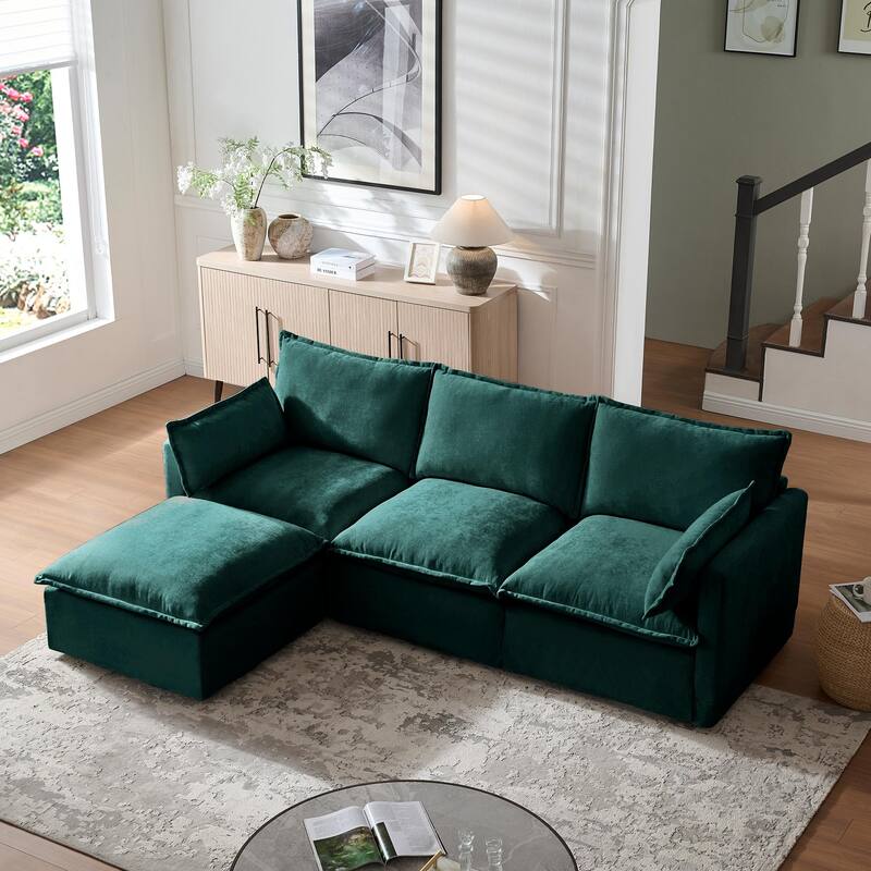 93" Modular L-Shaped Sectional Sofa with Movable Ottoman, 4-Seater Living Room Couch