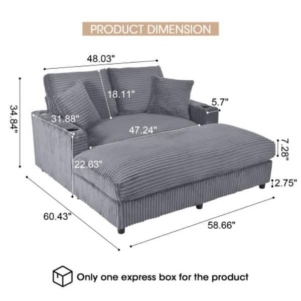 dimension image slide 3 of 4, GDFStudio - Polyester 50.9" Loveseat Chaise Lounge Chair with Cup Holders