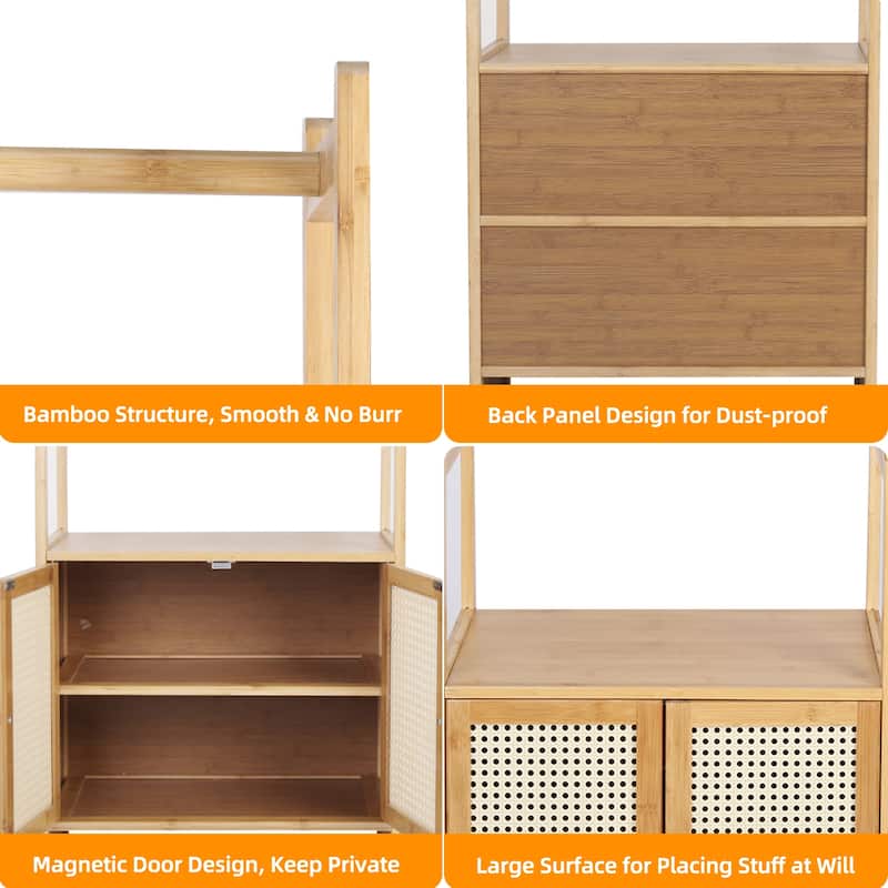 Bamboo Garment Rack with Clothes Rail Storage Organiser Freestanding - 21" x 13" x 66"
