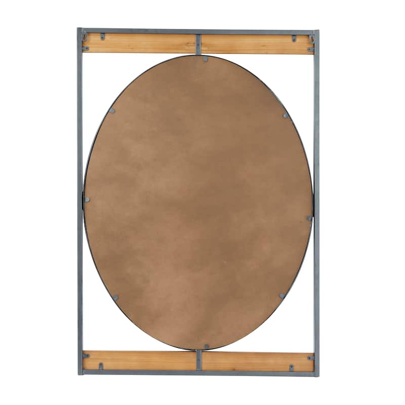 Brown Metal Wall Mirror with Wood Accents
