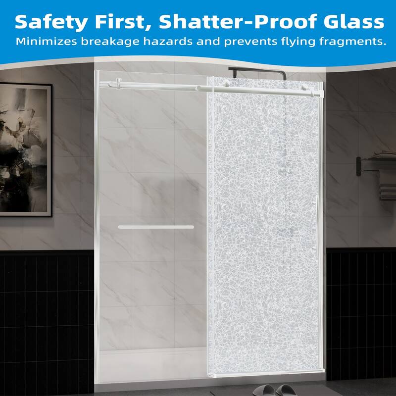 EROMMY Frameless Sliding Shower Door 60"x76", Clear Tempered Glass, Explosion-Resistant, Waterproof