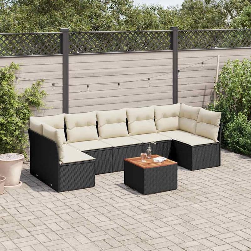 vidaXL Garden Sofa Set Black PE rattan Large Modular Garden Sofa Set - 24.4 x 24.4 x 27.2 - Black and cream Large  - form2