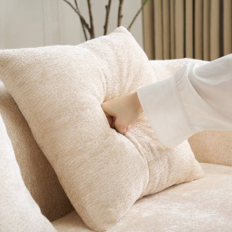 L-Shape Sectional Sofa with Curved Chaise, Beige Modular Chenille Couch