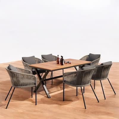 7-Piece Outdoor Patio Dining Set with Rope Weave Chairs, Cushions & Adjustable Feet - Ideal for Patio, Garden & Balcony