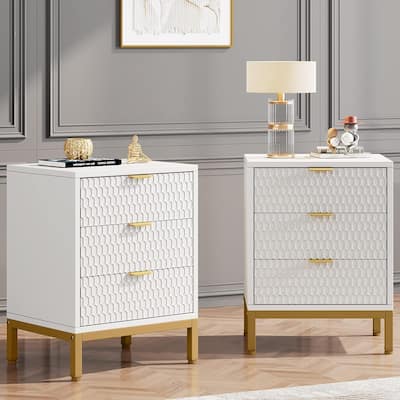 3-Drawer Nightstand Modern Tall Bedside Table with Storage Drawers