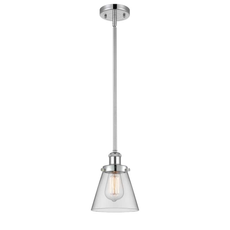 Innovations Lighting Small Cone 6" Wide Mini Pendant - Rod Hung - Polished Chrome / Clear