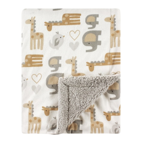 slide 1 of 1, Luvable Friends Baby Plush Blanket with Faux Shearling Back, Neutral Safari, One Size - Neutral Safari - One Size Neutral Safari - One Size