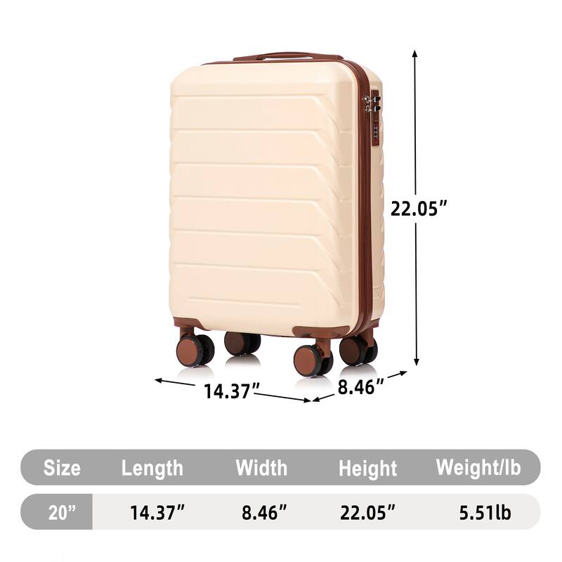 20 Inch ABS Hard Shell Travel Checked Luggage, Scratch Resistant Surface Four Multi-Directional Wheels, With Combination Lock