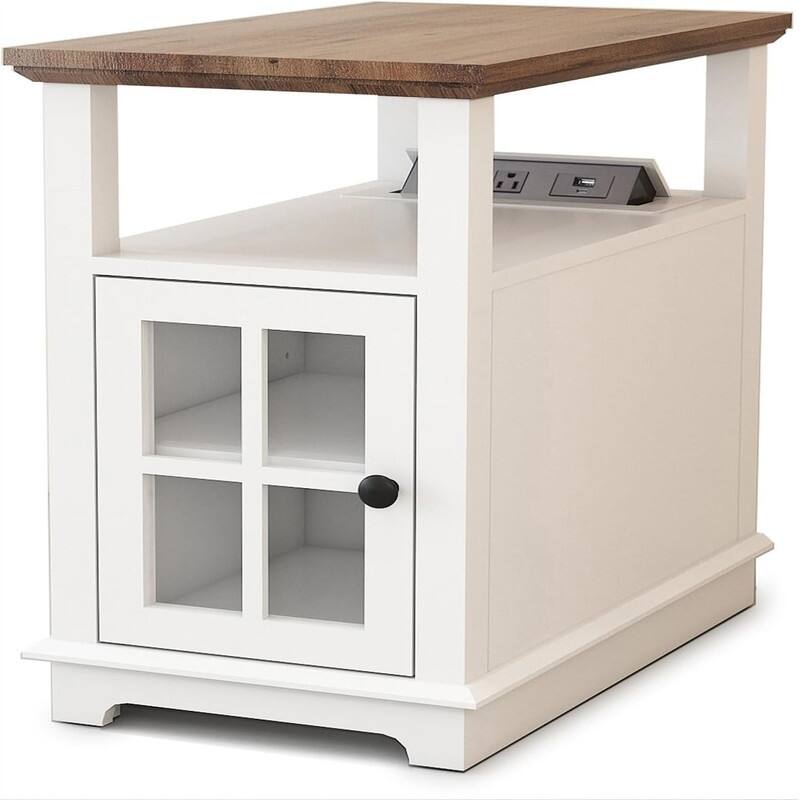 End Table with Hidden Charging Station - 23.6"D x 14"W x 23.6"H - White