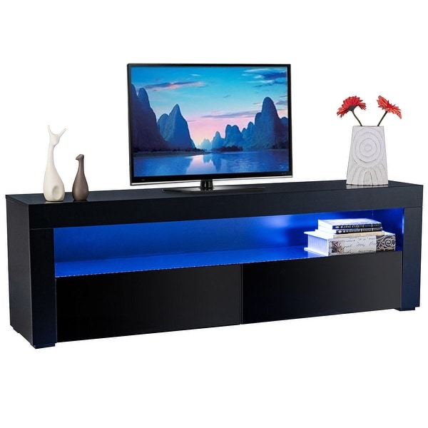Costway High Gloss Tv Stand Unit Cabinet Console Furniture W Costway High Gloss Tv Stand Unit Cabinet Console Furniture W Led Shelves And Drawers