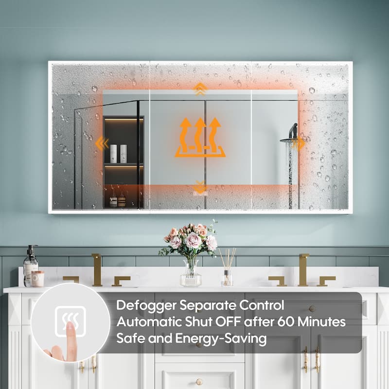 30'' H Recessed or Surface Frameless LED Mirror Cabinet With Defogger, Dimmer, Outlets & USB Ports 