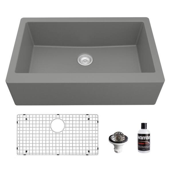slide 2 of 67, Karran Farmhouse/Apron-Front Quartz Single Bowl Kitchen Sink Kit Grey