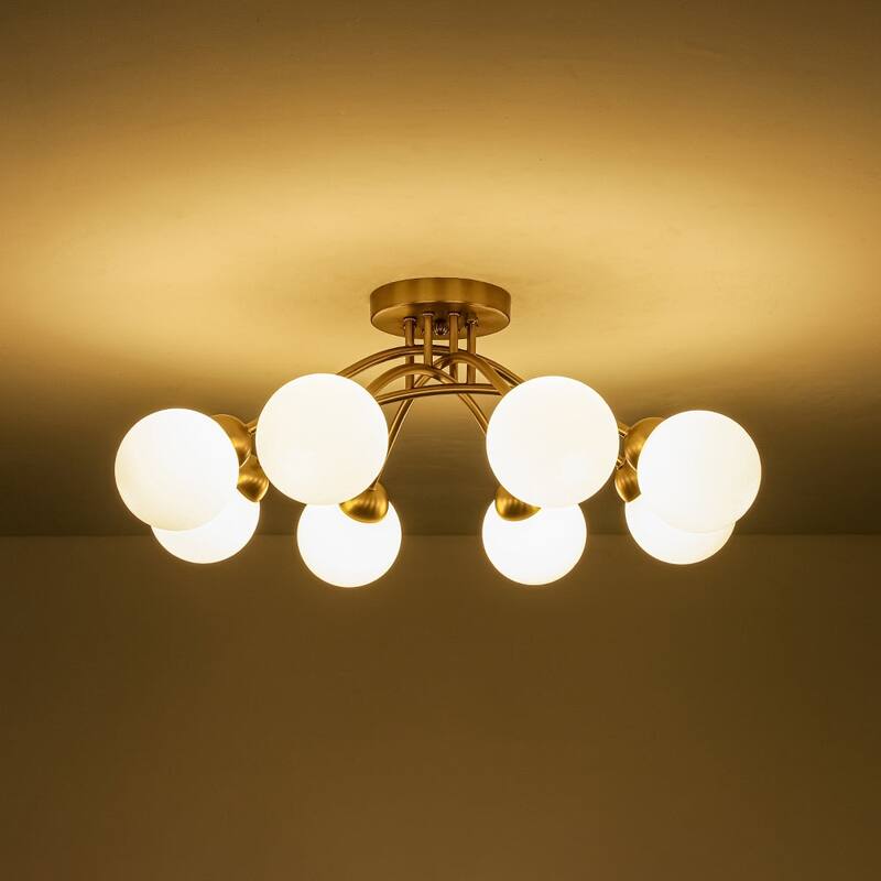 Mid-Century Opal Glass Globe Round Sputnik Ceiling Light 27in