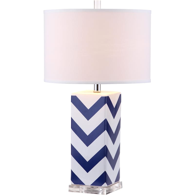 SAFAVIEH Lighting Josette 27-inch Navy Chevron Stripe Table Lamp (Set of 2) - 15"x15"x27" - 15Wx15Dx27H