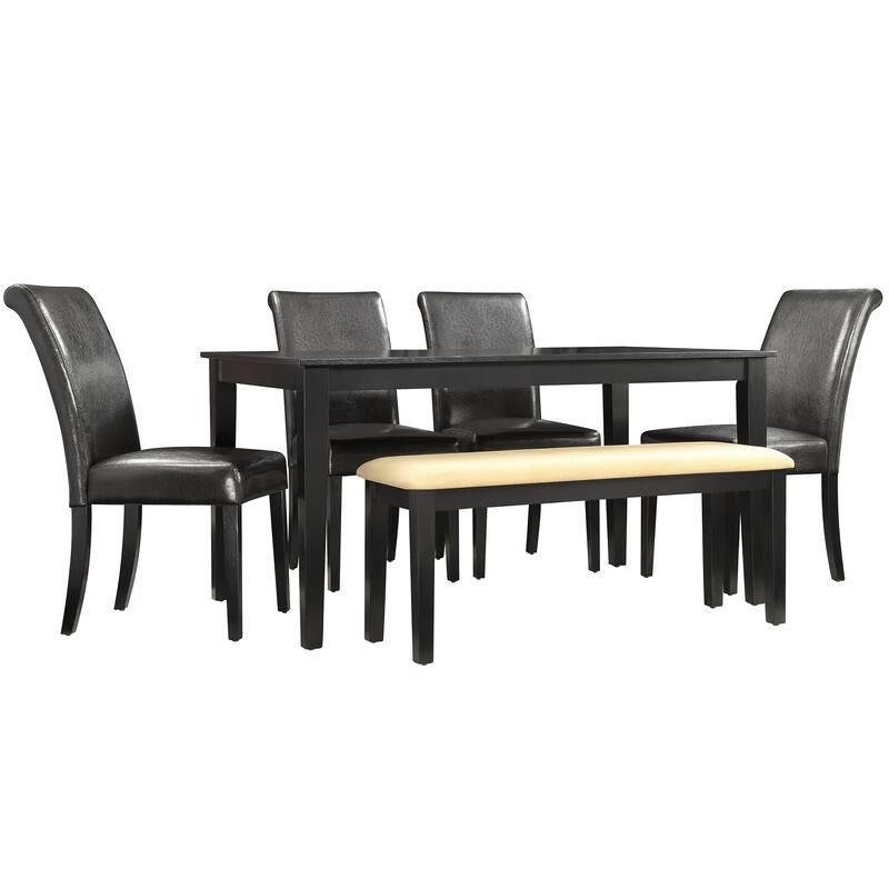 Wilmington 60" Black Finish Dining Set by iNSPIRE Q Classic - Dining Table + 4 Parson Chairs + 1 Bench - Dark Brown