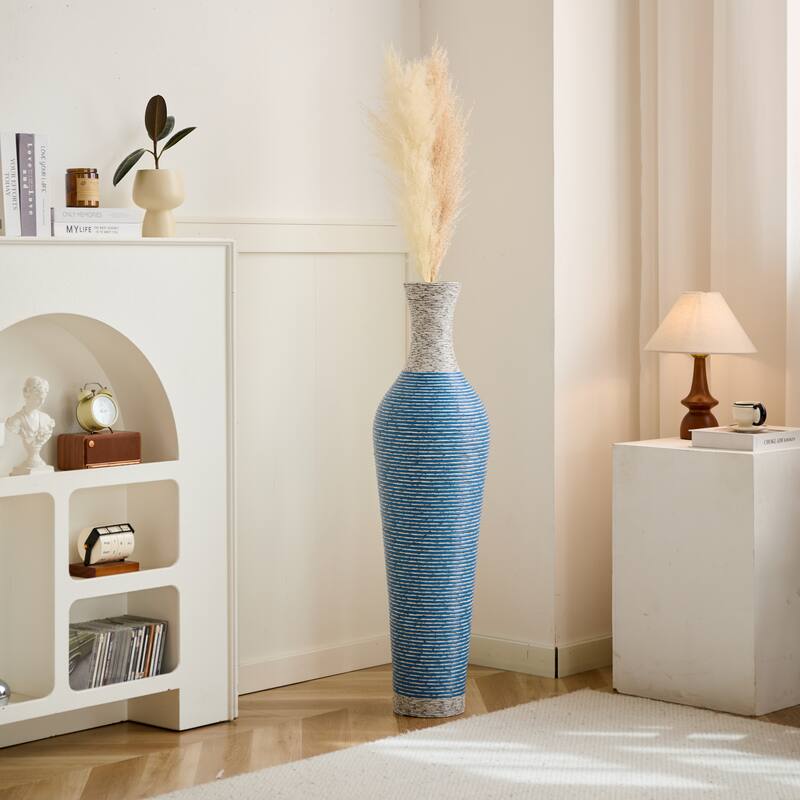39-Inch Tall Standing Designer Floor Vase- Durable Artificial Rattan - Elegant Two-Ideal Decor Accent