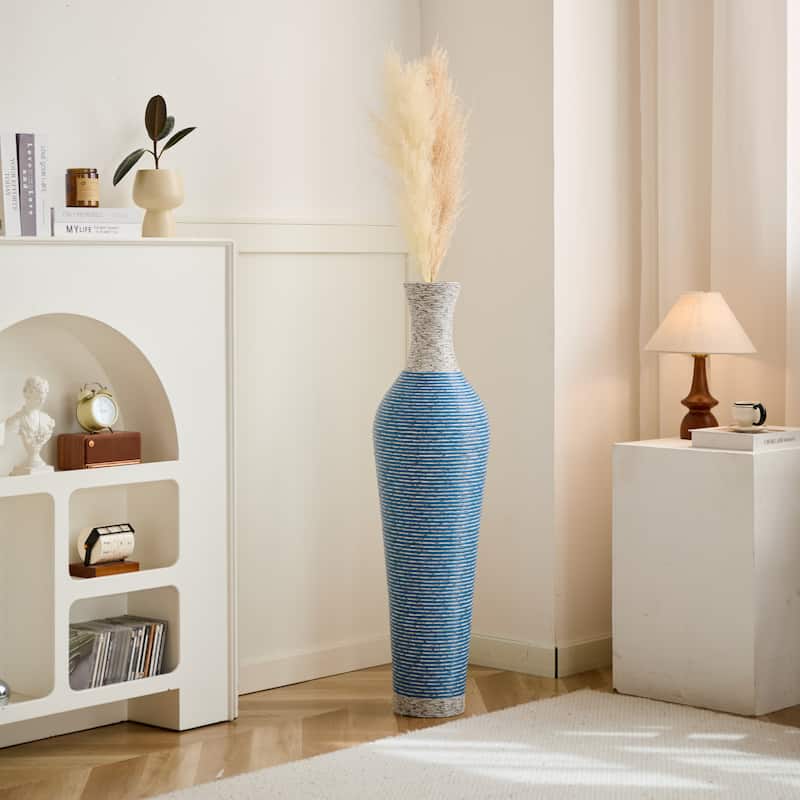39-Inch Tall Standing Designer Floor Vase-Durable Artificial Rattan - Elegant Two-Tone Dark Brown Finish-Ideal Decor Accent