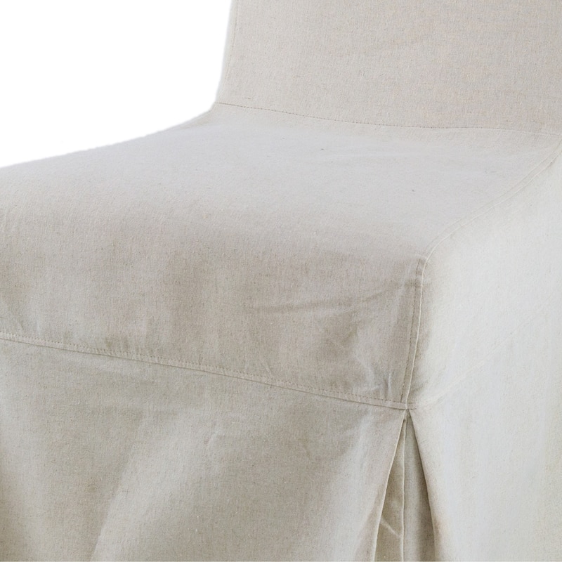 25 Inch Side Dining Chair, Skirted Parsons Style, White Fabric Slipcover