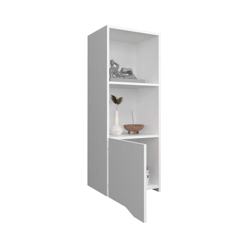 Wall Cabinet with 1 Door and 2 Open Shelves, White Medicine Storage Cabinet for Bathroom, Kitchen, or Garage